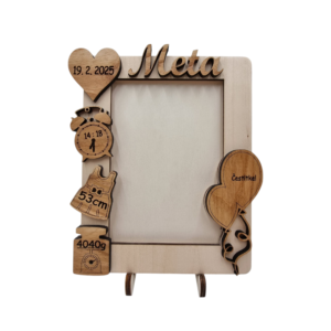 Personalisierter Bilderrahmen für Neugeborene aus Holz mit Name, Geburtsdatum, Uhrzeit, Gewicht und Größe